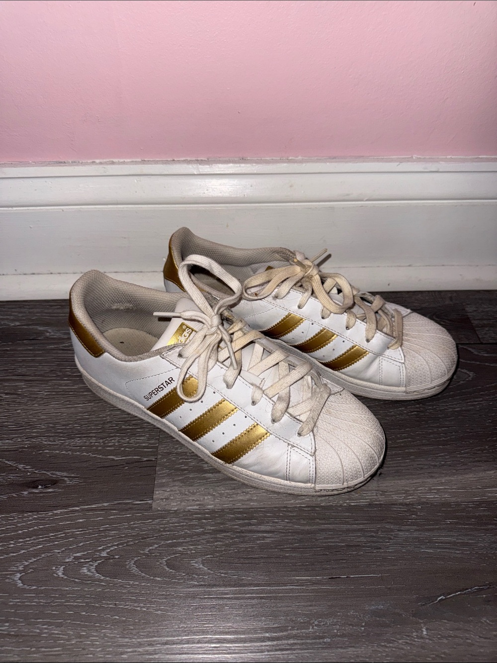adidas White and Gold Low-Top Sneakers